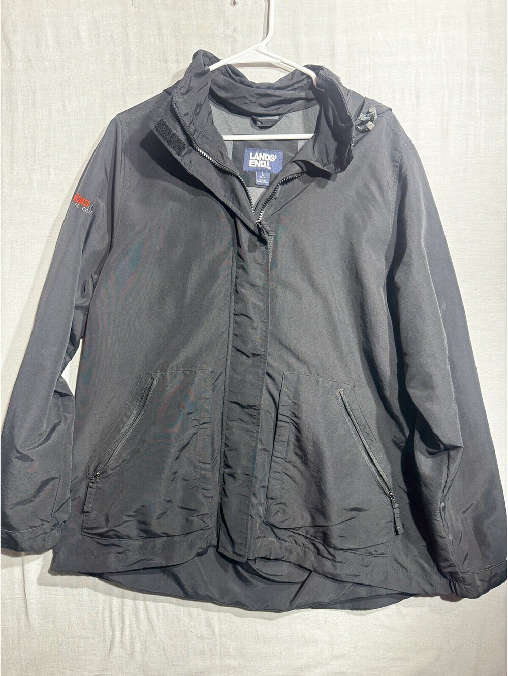 Lands End Mid Weight Jacket Mens SZ Large Black Wind Water Resistant Rain Guard